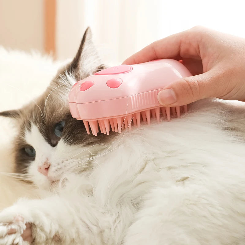 3-in-1 Steam Cat Brush – Grooming, Massage & Hair Removal