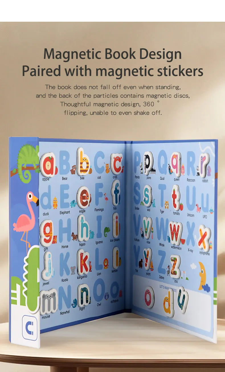 Montessori Quiet Book – Magnetic Letter Spelling & Puzzle Game for Kids